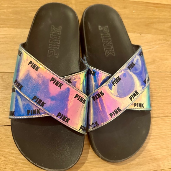 Women’s Victorias Secret PINK Holographic Slides Size 7-8 - Picture 4 of 4